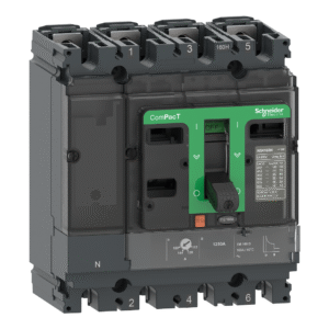 قاطع تيار ComPacT NSX100H، 70 كA عند 415VAC، 4 أقطاب 3D (حيادي غير محمي)، وحدة TMD بتيار 63 أمبير.