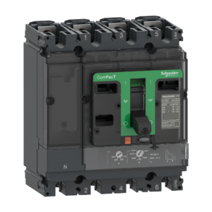 قاطع ComPacT NSX160B، سعة 25 كA عند 415VAC، 4 أقطاب 3D (حيادي غير محمي)، وحدة TMD بتيار 80 أمبير.