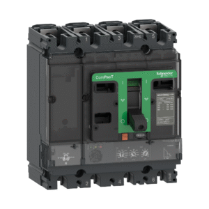 قاطع ComPacT NSX160F، سعة قطع 36 كA عند 415VAC، أربع أقطاب، مزود بوحدة MicroLogic 2.2 بتيار 100 أمبير.