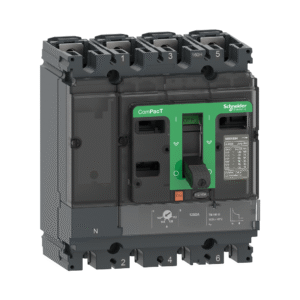قاطع ComPacT NSX160H، سعة 70 كA عند 415VAC، أربعة أقطاب 3D (حيادي غير محمي)، مزود بوحدة TMD بتيار 100 أمبير.