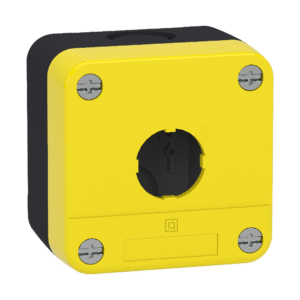 حاوية فارغة، Harmony XALB، XALJ، بلاستيك، غطاء أصفر، لزر الضغط XB2، 22 مم، فتحة واحدة، IP65