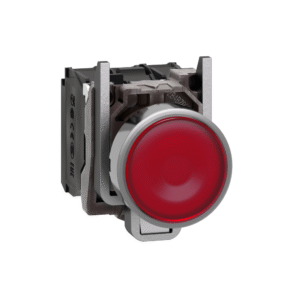 زر ضغط مضاء، Harmony XB4، معدن، أحمر متدفق، 22 مم، LED عالمي، عدسة عادية، 1NO + 1NC، 24 فولت تيار متردد ومستمر